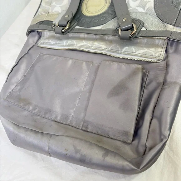 COACH F19042 Patent Leather Canvas Jacquard Logo Monogram Tote Bag Purse - Picture 9 of 16